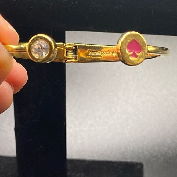 Kate Spade Spot the cuff gold plated bracelet with clear rhinestone pink spade - Picture 4 of 14